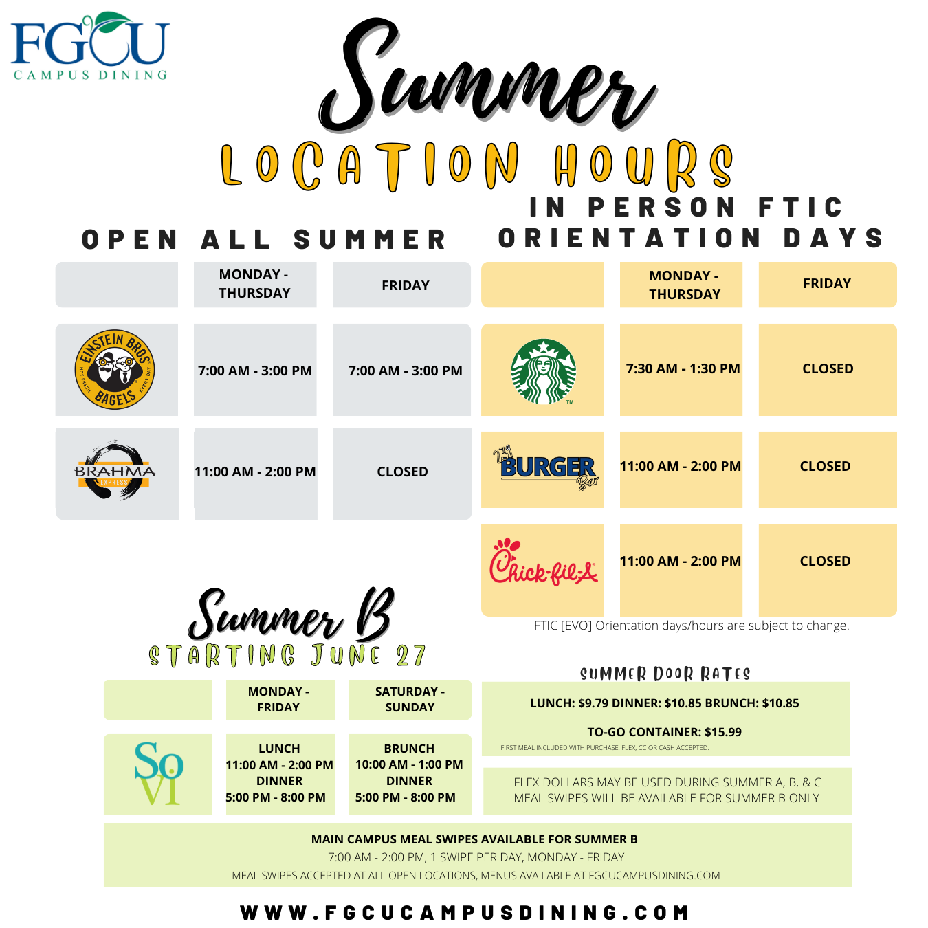 Campus Dining Summer Hours