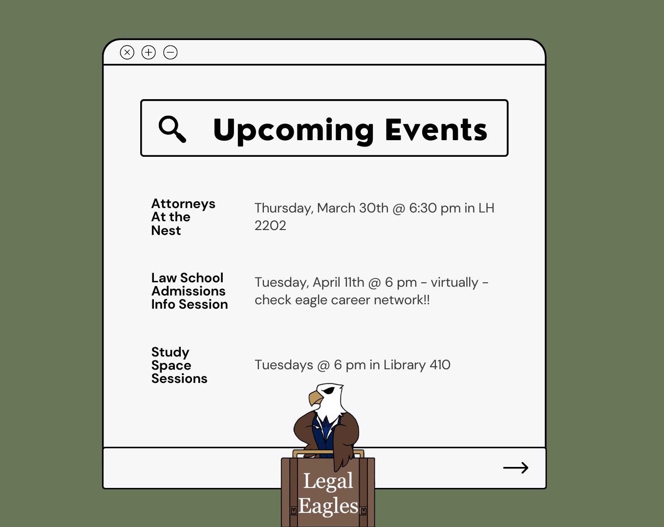 Graphic listing the upcoming events mentioned in the article